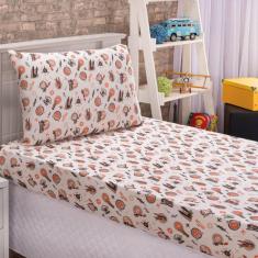 Jogo De Cama Lençol Em Malha Solteiro Avião 2 Peças - Bege