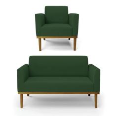 Sofá Namoradeira com Poltrona Base de Madeira Fixa Castanho Marisa Vel