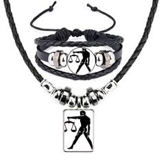 Constellation Libra signo do zodíaco em couro colar conjunto de joias