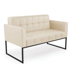 Sofá Namoradeira Elisa Corino Bege Base Metálica Industrial Preto - D`rossi