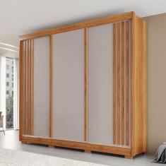 Guarda-Roupa Casal Dortmund 3 Portas 4 Gavetas com Pés Ripado 100% Mdf Cinamomo/Off White - Pnr Móveis