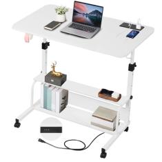 Mesa de pé pequena para computador, mesa pequena para quarto, mesa de canto para espaços pequenos, mesa de escritório pequena ajustável, mini mesa de suporte para laptop, mesa portátil com rodinhas