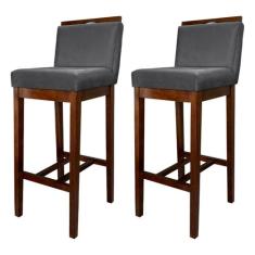 Kit 2 Banquetas Alta Estofadas com Encosto Líbia Madeira Capuccino Sue