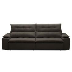 Sofá Retrátil E Reclinável 3 Lugares 230cm Com Porta Copos E Objetos Bulgária Tabaco