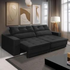 Sofá Retrátil e Reclinável 3 lugares 2,50m com Molas Emily Suede Preto