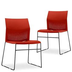 Kit 02 Cadeiras Fixa Base Preta Empilhável Connect Vermelho - Lyam Decor
