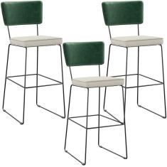 Kit 03 Banquetas Altas Facto Verde Musgo Linho Champagne