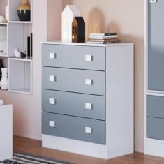 Cômoda 4 Gavetas Siena Móveis Branco/Azul