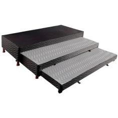 Cama Box Base c/Auxiliar Solteiro Universal Rústico Bordado Black (88x