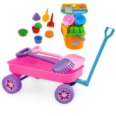 Carrinho De Praia Beach Play Com Pá E Rastelo + Baldinho - Usual Brinq