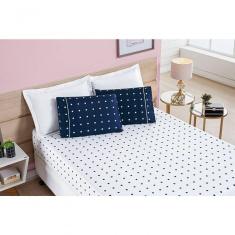 Jogo De Cama Lençol 200 Fios Petit Poá King 03 Peças - Marinho