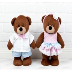 CASAL DE URSO CHÁ REVELAÇÃO 30cm - PELUCIA MARROM PARA DECORAÇÃO - CKD