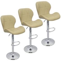 Kit 3 Banquetas Slim Estofada Giratória c/ Regulagem - Lianto Decor, B