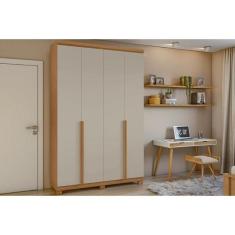 Guarda Roupa Casal 4 Portas e 2 Gavetas c/ Pés Alonzo Amendoa/Off Whit