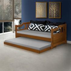 Sofá Cama Solteiro Madeira Com Cama Auxiliar E 2 Colchões Texas - Castanho - Marrom
