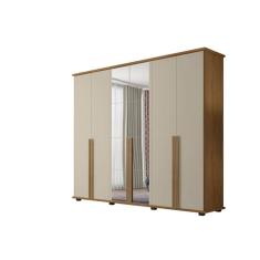 Guarda-Roupa Casal Com Espelho 6 Portas 5 Gavetas Estrela Cinamomo/Off White – RV Móveis