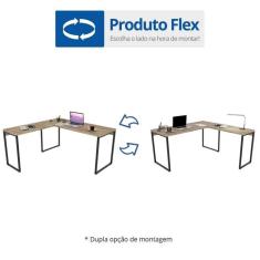 Conjunto Home Office Industrial 3 Peças Escrivaninha Em L 1 Estante E 1 Gaveteiro Kuadra Compace Snow
