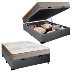 Cama Box Baú Casal Sintético + Colchão De Molas Ensacadas Portobel Ipa