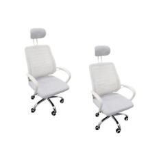 Kit 2 Cadeiras Escritório Diretor Tela Mesh Encosto De Cabeça Branco -