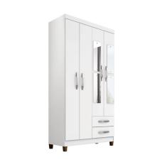 Guarda Roupa 4 Portas e 2 Gavetas Com Espelho Manchester - Branco FLex - ÉdeCasaMóveis