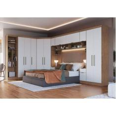 Guarda Roupa Casal 7 Peças com Nicho Infinity Móveis Castro Macadâmia/Branco Line