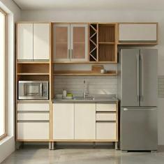 Armário de Cozinha Compacta 4 Peças 8 Portas com Vidro e Tampo 100% MD