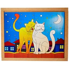 Carlu Brinquedos - Casal Gatos Quebra-Cabeça, 4+ Anos, 6 Peças, Multicolorido, 1244