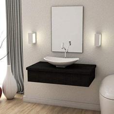 Conjunto Bancada para Banheiro 80cm com Cuba Canoa L45 800w Metrópole Compace Preto Onix