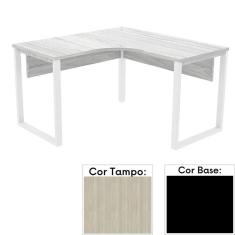 Mesa de Escritório em L Pé Tubular PE25 em MDP 145 x 145 x 60 cm Nogueira CasaBlanca e Base Preta