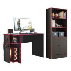 Conjunto Gamer Armário 2 Portas e Mesa para Computador 3875 - Qmovi