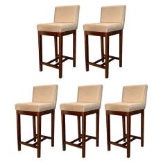 Kit 5 Banquetas Média Lisboa Madeira Capuccino Suede Bege CCS