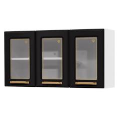 Armário Aéreo Cozinha Aço Diamante 3 Portas com Vidro Branco/Preto - Telasul