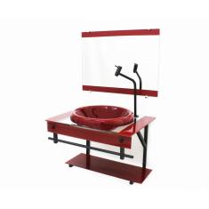 Gabinete com cuba para banheiro de vidro 60cm - vermelho