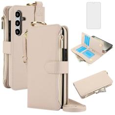 Asuwish Capa de celular para Samsung Galaxy S24 Plus S24+ 5G Carteira com zíper com protetor de tela de vidro temperado, alça porta-cartão, bloqueio RFID, capa flip para celular S24plus 24S + S 24 24+
