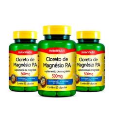 Kit 03 Cloreto de Magnésio P A Maxinutri 500mg 60 Cápsulas