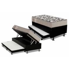 Cama Box Baú C/Auxiliar Solteiro: Colchão Espuma Ortobom D26 Physical + Base Black(88X188)