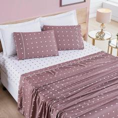Jogo De Cama Lençol Celine Casal Padrão 04 Peças Micropercal 200 Fios Bolinhas - Rosê