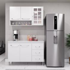 Cozinha Modulada Compacta Fidelitá Viena 2 Peças 120cm 5 Portas 3 Gavetas Com Tampo Branco