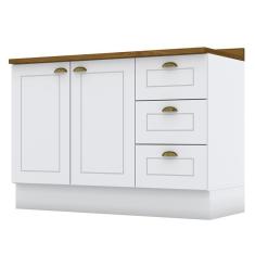 Balcão Pia 2 Portas E 3 Gavetas 120cm Americana Branco Com Tampo Nature - Móveis Henn Branco-nature