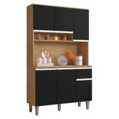 Armário Para Cozinha Kit Márcia Amendoa Preto - Ajl - AJL MÓVEIS