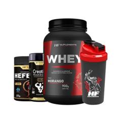 Whey protein morango + pré treino blueberry creatina + coq - HF SUPLEM