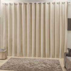 Cortina 3 Mts Sala Quarto Escritório Ráfia Trilho Comum Baratissima Bege - 100% Poliéster