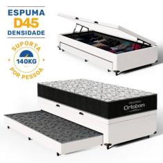 Cama Box Baú com Colchão de Espuma D45 Ortobom Airtech 150 com Auxilia