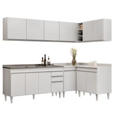 Armário De Cozinha Modulado De Canto 6 Peças Cp33 Com Pia Inox Branco - Lumil