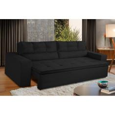 Sofá Retrátil e Reclinável 3 lugares com Molas 1,80m Vegas Suede Preto Adonai Estofados