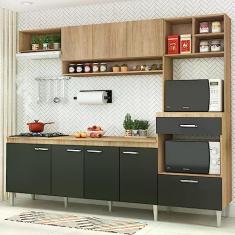 Cozinha Compacta Modulada com Tampo 8 Portas 1 Gaveta Inova Fellicci Carvalho/grafite