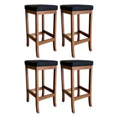 Kit 4 Banquetas Alta Barcelona Estofadas 74 Cm Madeira Maciça Suede Preto CCS