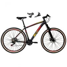 Bicicleta Aro 29 Ksw Xlt Alumínio 24v Câmbios Shimano Garfo Suspensão Pneu Faixa Bege Preto-vermelho-amarelo 19