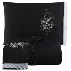 Jogo De Cama Lençol Solteiro Bordado Advance 2 Pçs - Preto - Casa Show