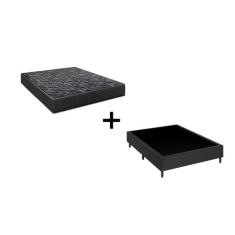 Cama Box Viúva 128 Tecido Sintético Preto com Colchão Lisboa Espuma D2